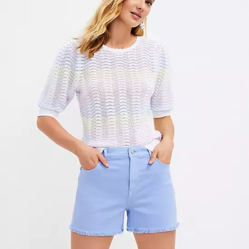 NWT - LOFT Frayed High Rise Denim Cut Off Shorts - Size 0 True Cornflower